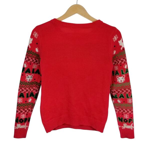 Ugly Christmas Sweater FaLaLaLaLa Nope Grumpy Cat Red Size Small - Picture 2 of 8